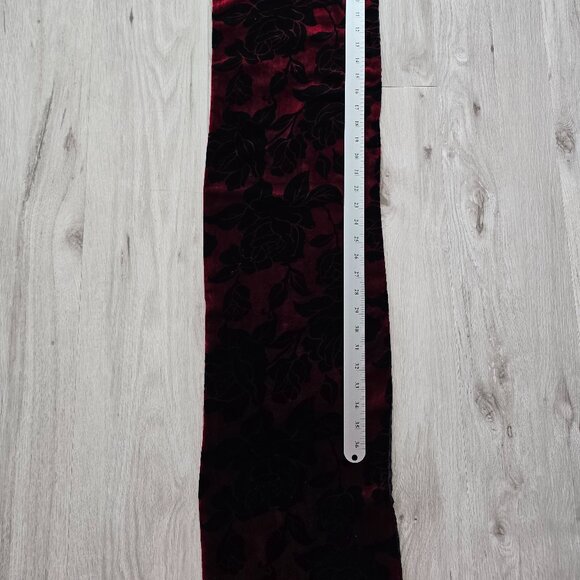 whimsy goth black red velvet floral print silk boho rectangle small length scarf - Picture 5 of 6
